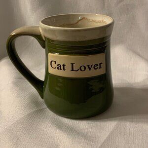 Green "Cat Lover" Handmade Ceramic Mug by Tumbleweed Pottery